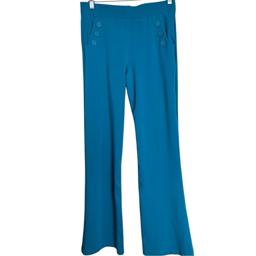 Betabrand Sailor 6 Button Bootcut Yoga Dress Pants Size Medium Teal - Picture 6 of 10